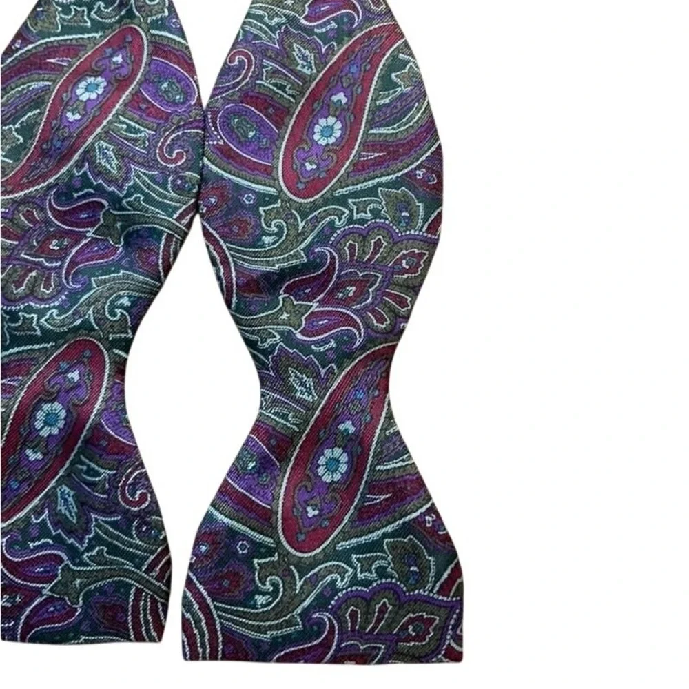 Tie Rack Mens Silk Bow Tie Purple Green Paisley Self Tie Formal Wedding‎ Tie
